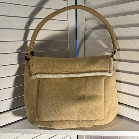 GAP Tan Shearling Suede Shoulder Bag – Soft Furry Winter Purse - Picture 2 of 4